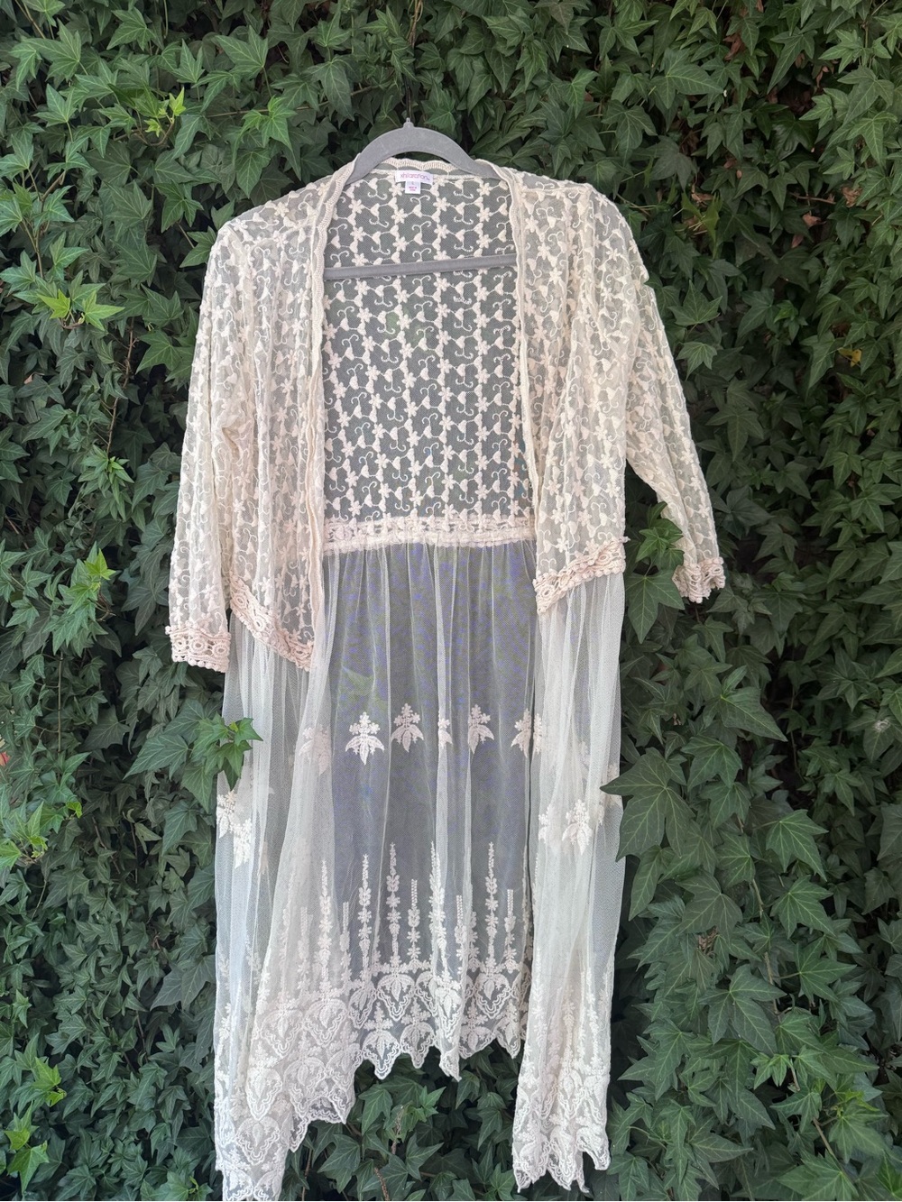 Xhilaration Sheer Lace Long Kimono Cardigan in Cream